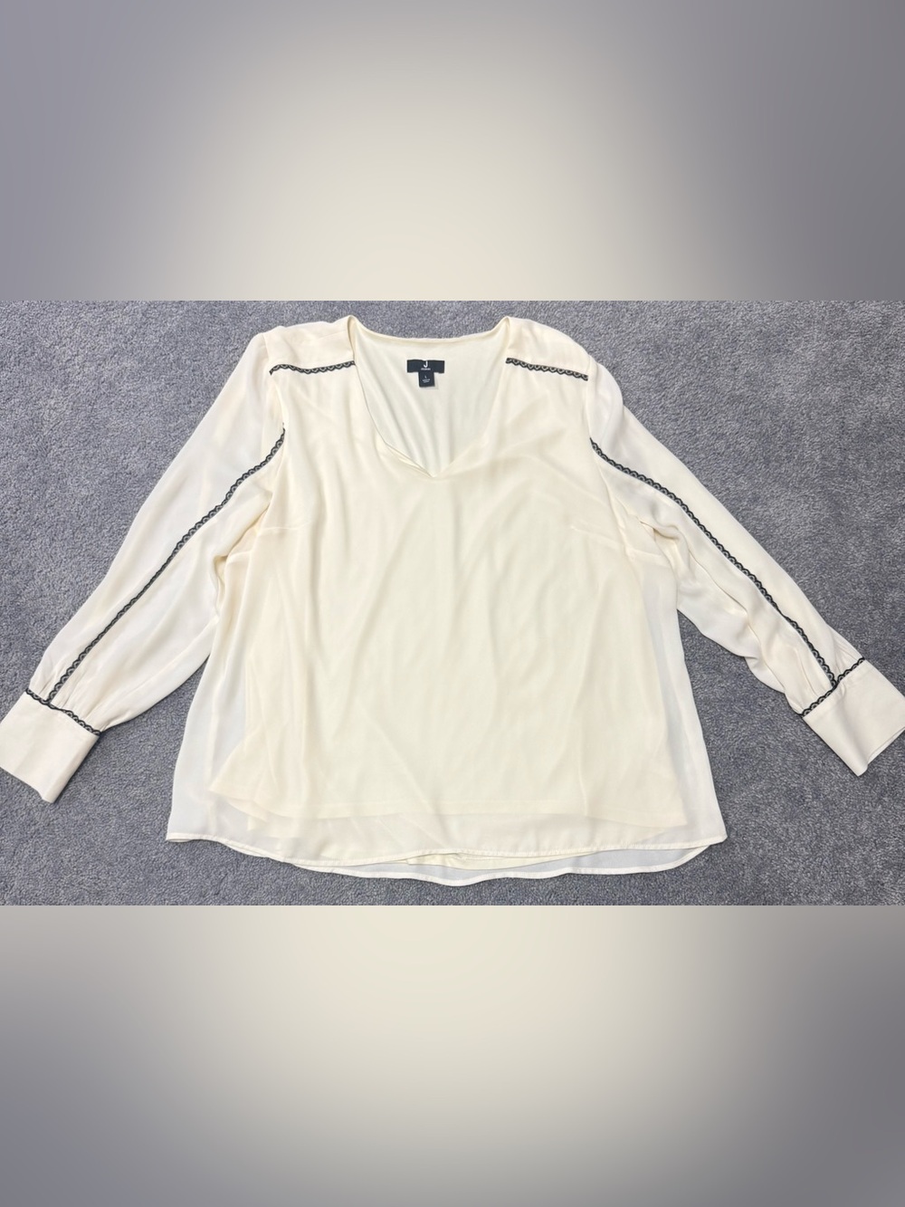 Jason Wu Cream V-Neck Blouse with Black Trim